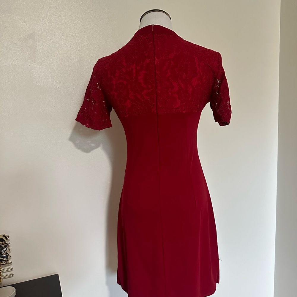Vintage Mini Dress in Red And Lace embroidered florals formal cocktail dress - Picture 7 of 11